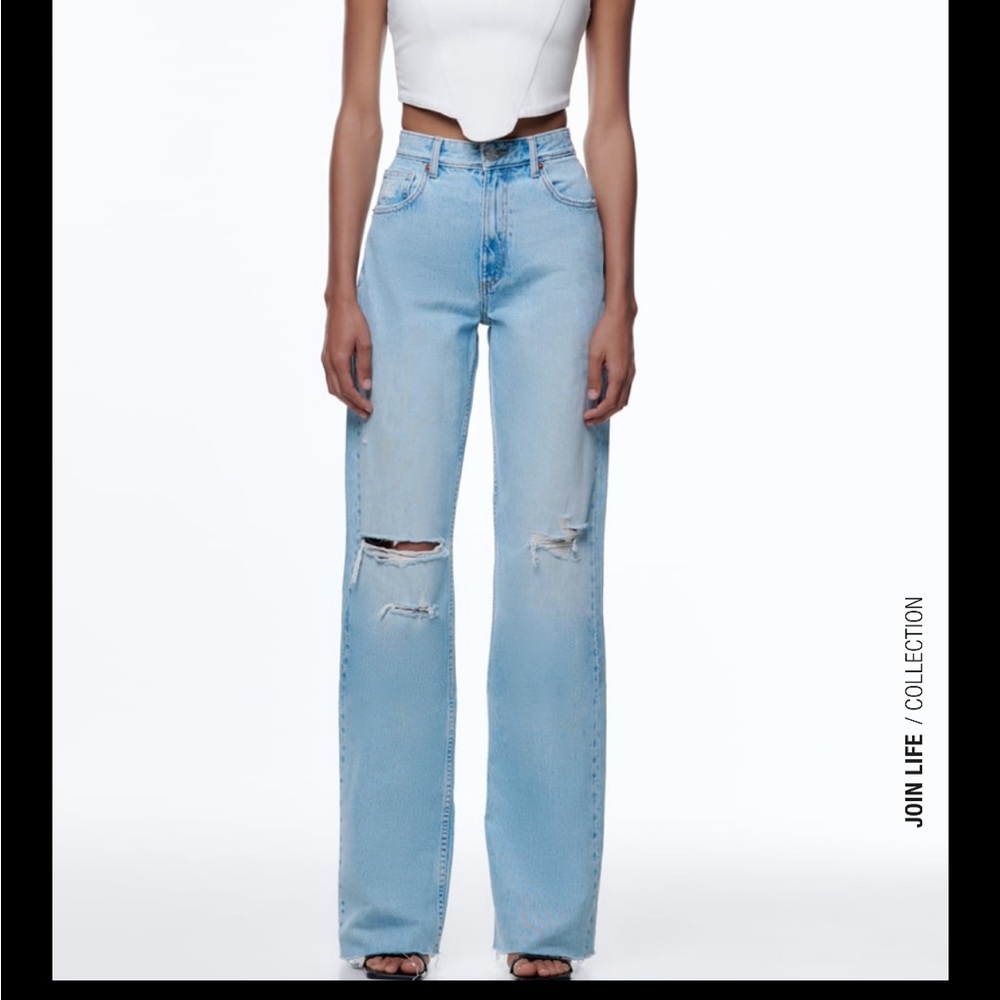 Zara Ripped Wide Leg Jeans